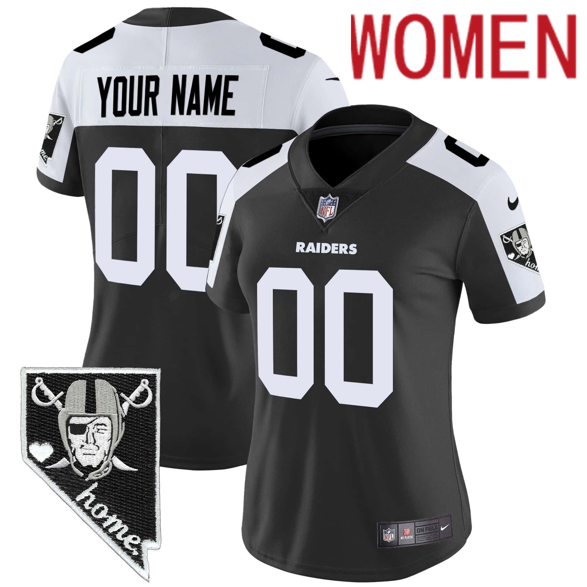 Women Oakland Raiders Black 2024 Nike Nevada Home Patch Vapor Custom NFL Jersey